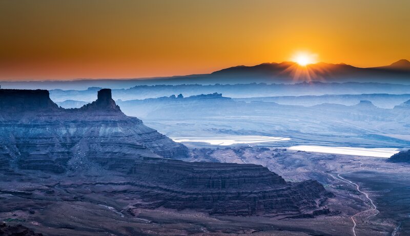 Desert Canyon Landscape — Orange, Serene, Sunset