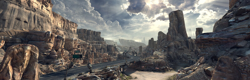 Desert canyon road scene