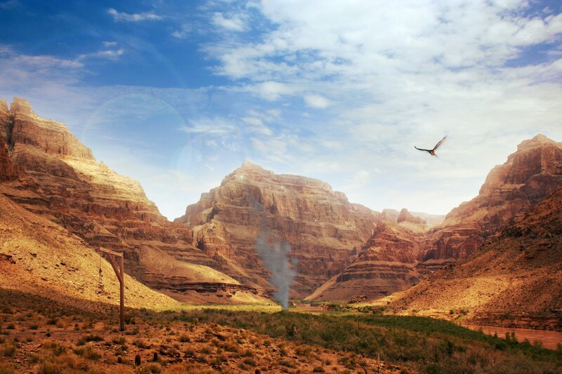 Desert canyon with gallows