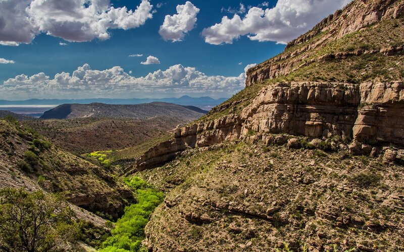 Desert canyon with green stream