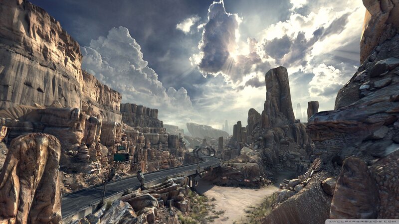 Desert canyon with highway