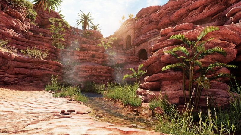 Desert canyon with oasis