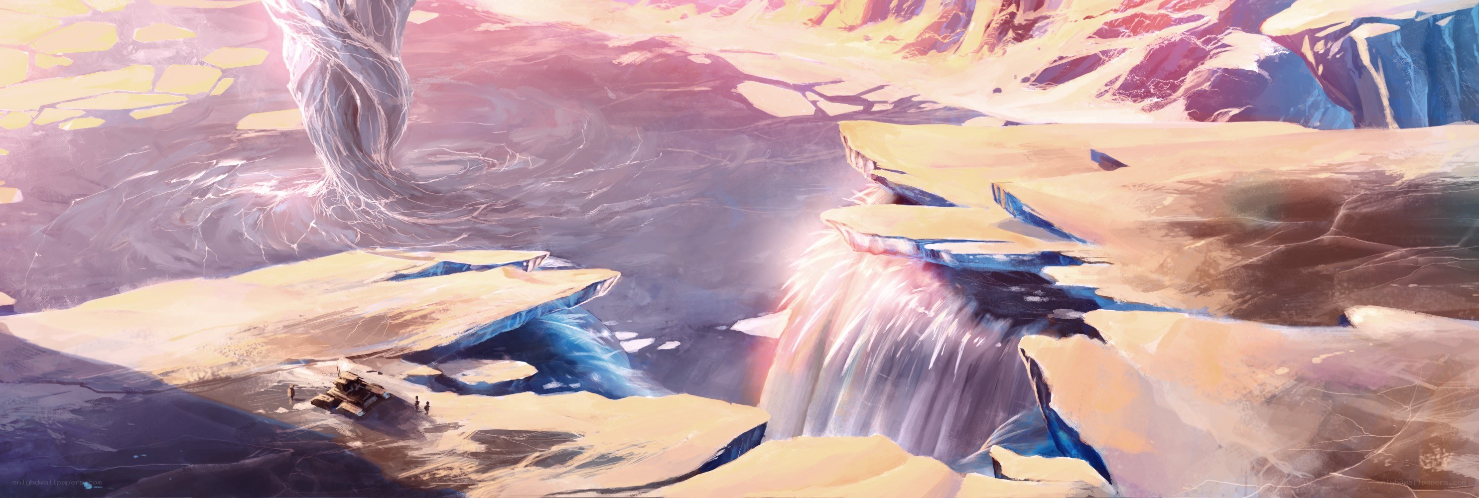 Desert canyon with waterfall
