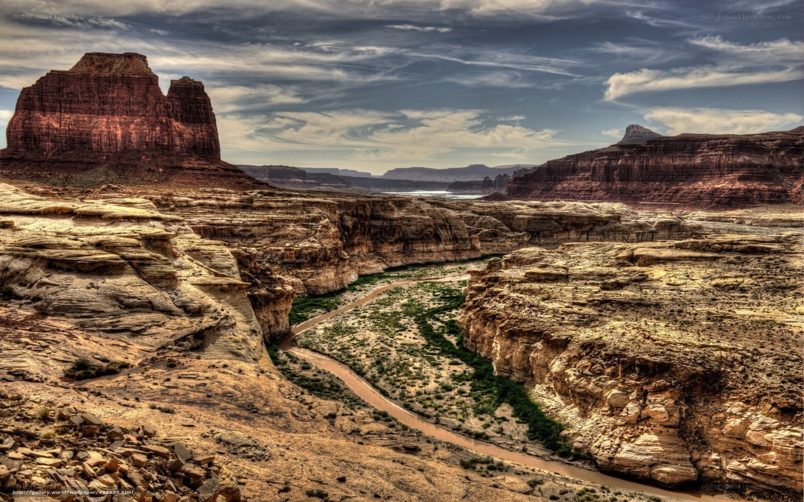 Desert canyon with winding river