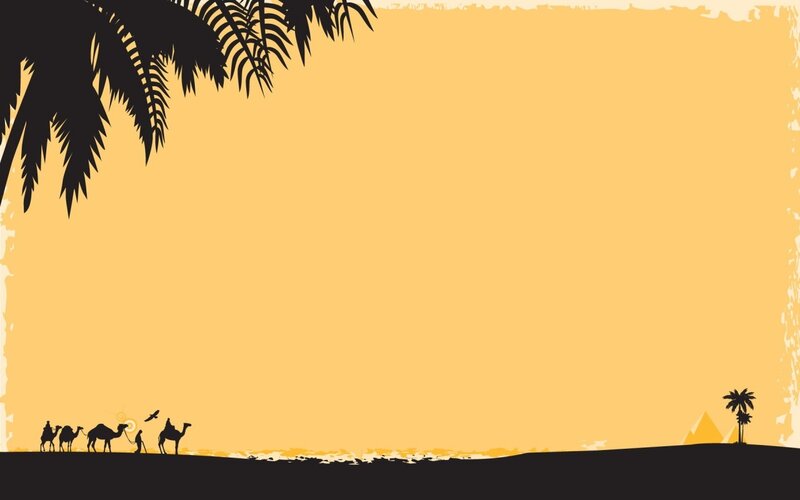 desert caravan at sunset