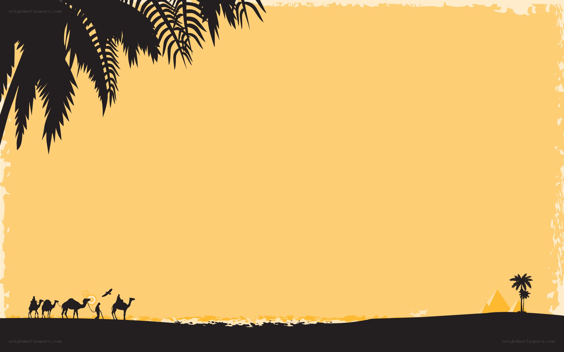 desert caravan at sunset