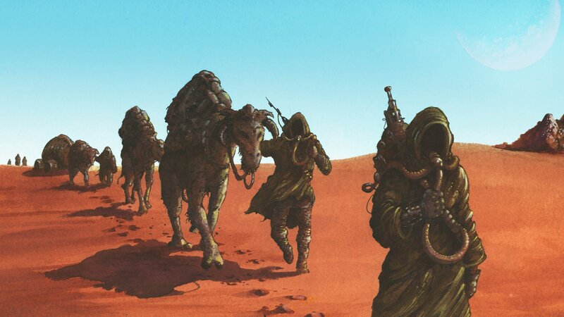 Desert caravan with camels