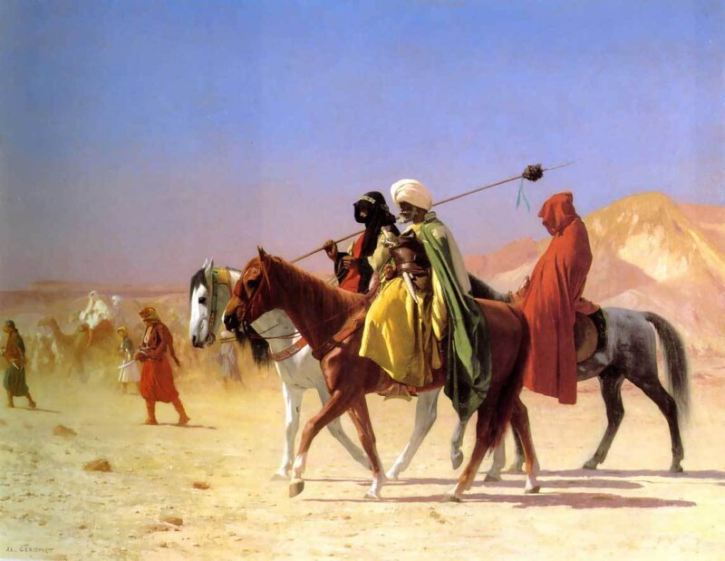 Desert caravan with riders