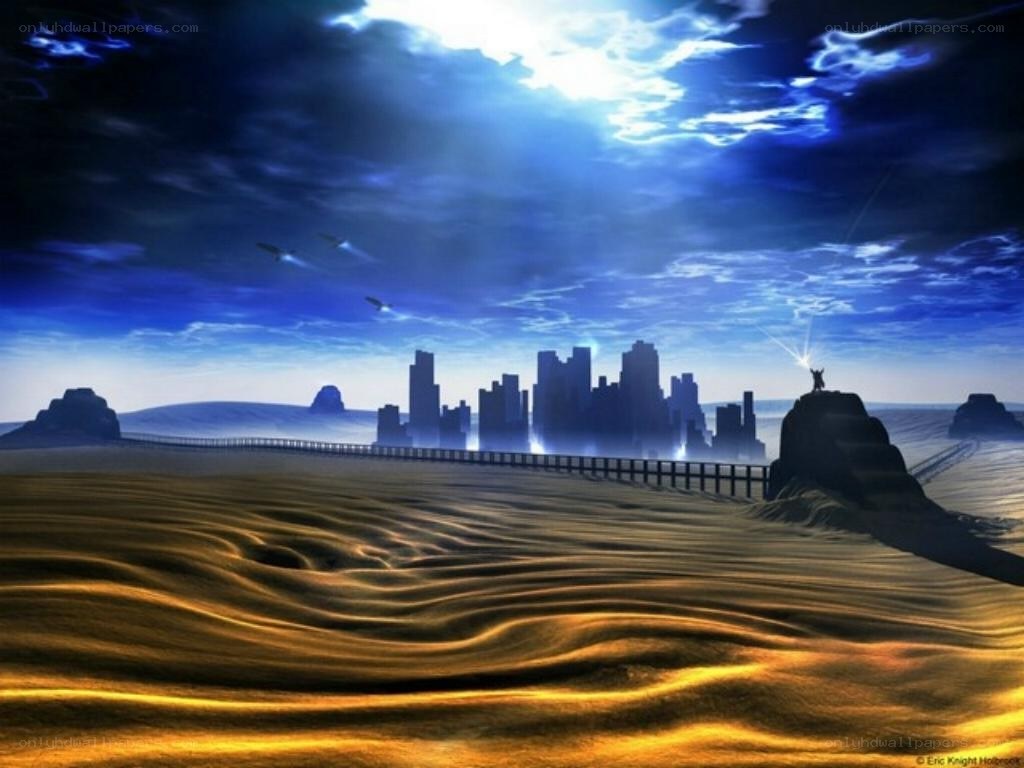 Desert city under blue sky