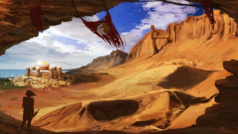 Desert city view from cave
