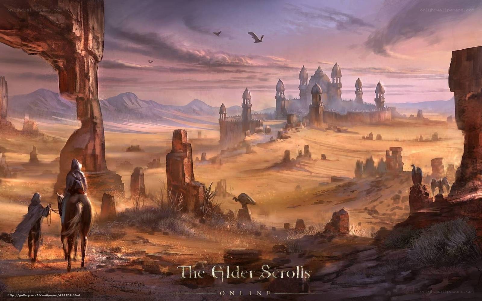 Desert city with travelers
