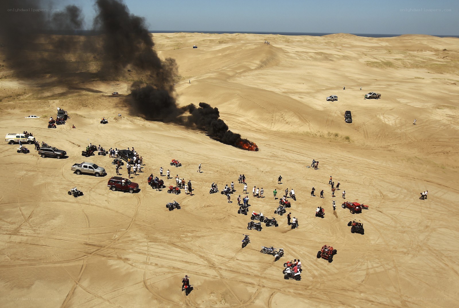 Desert crash with smoke