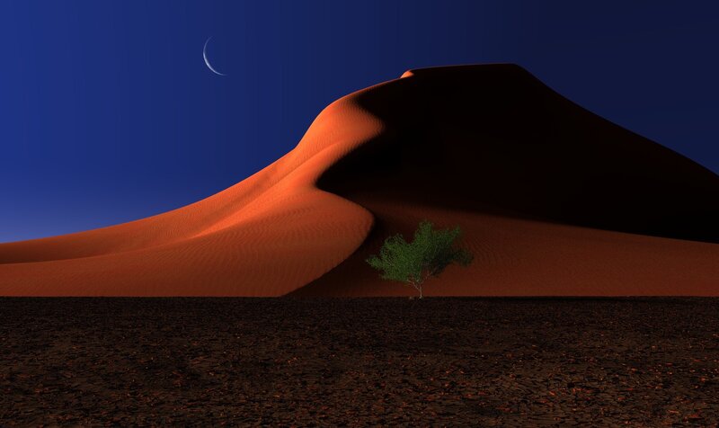 Desert dune under crescent moon