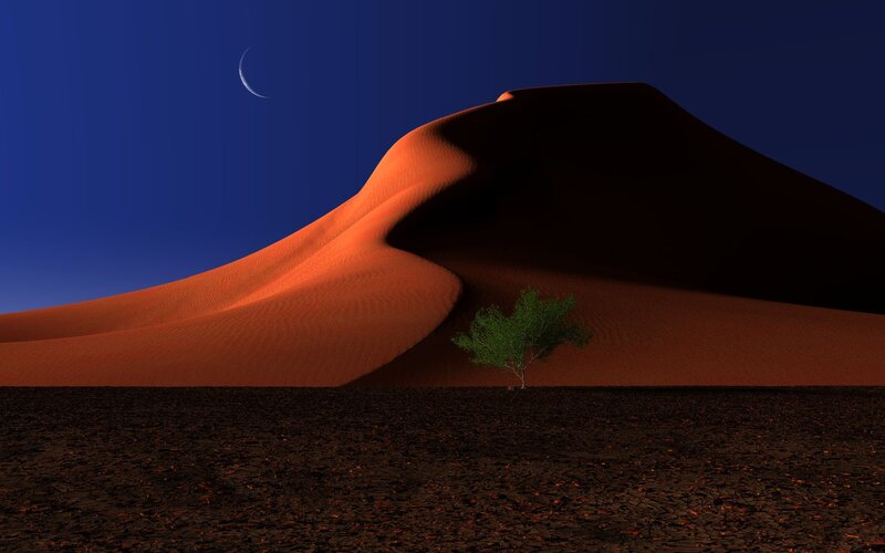 Desert dune with crescent moon