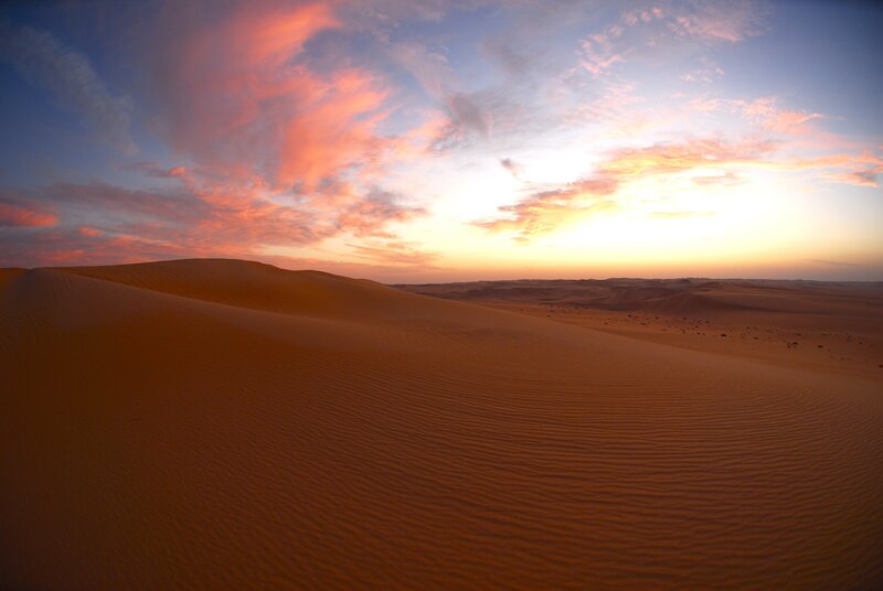 Desert dunes at sunset
