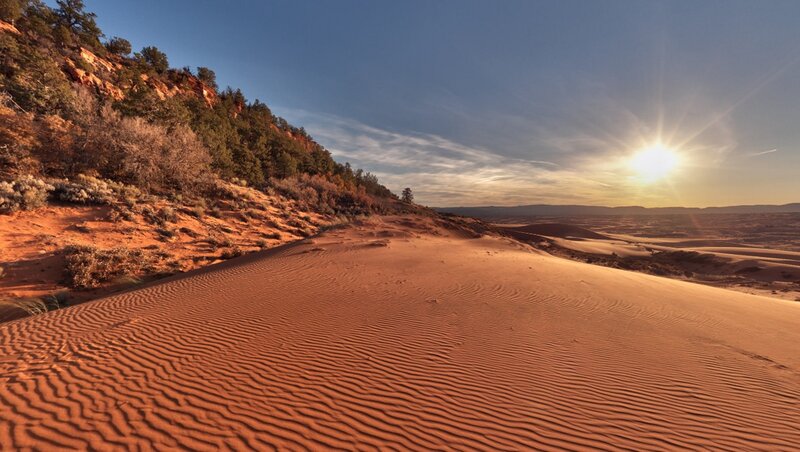Desert dunes at sunset