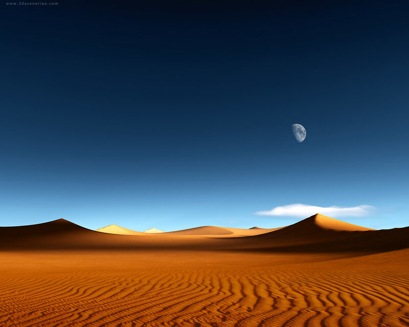 Desert Dunes under Moon — Blue, Serene, Night