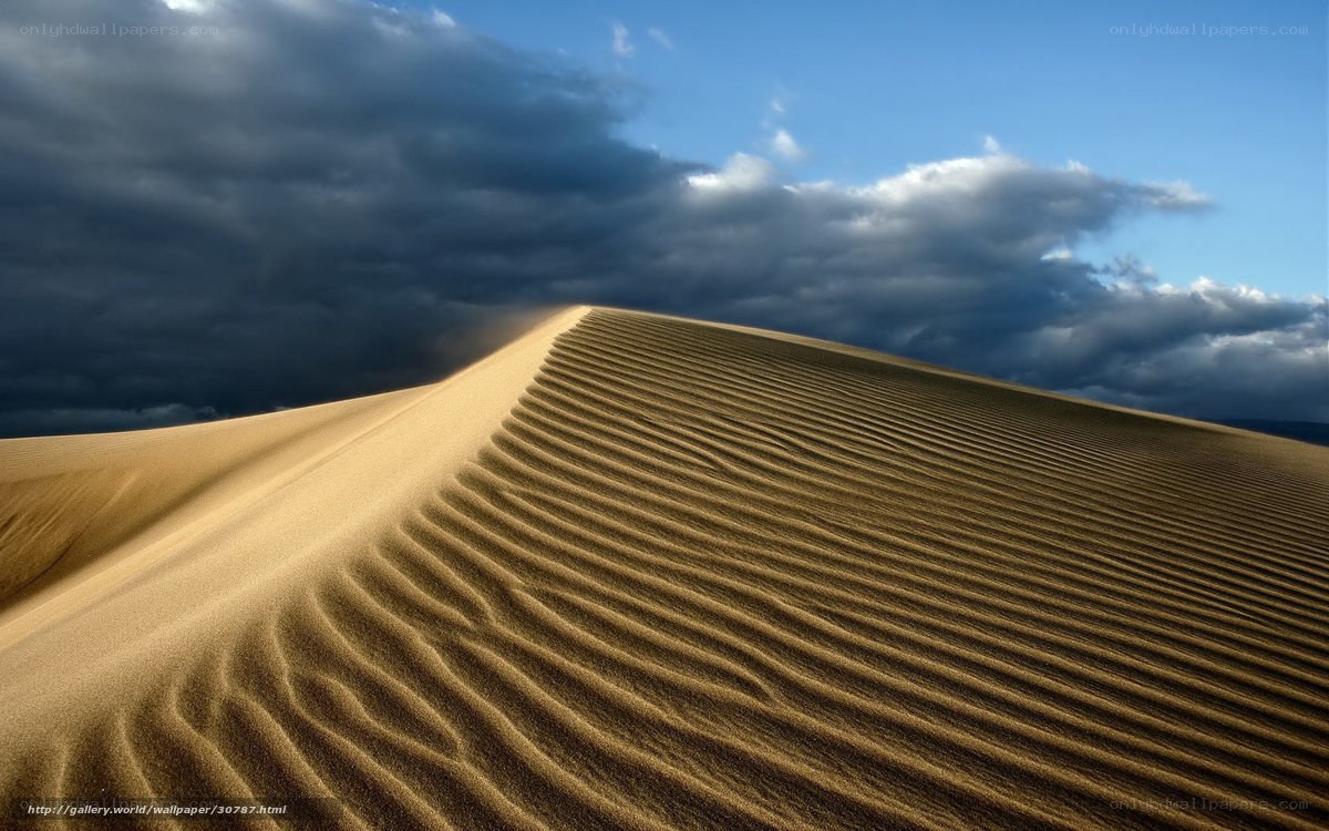 Desert dunes under stormy sky