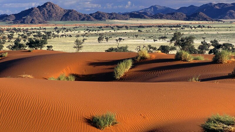 Desert dunes with mountains