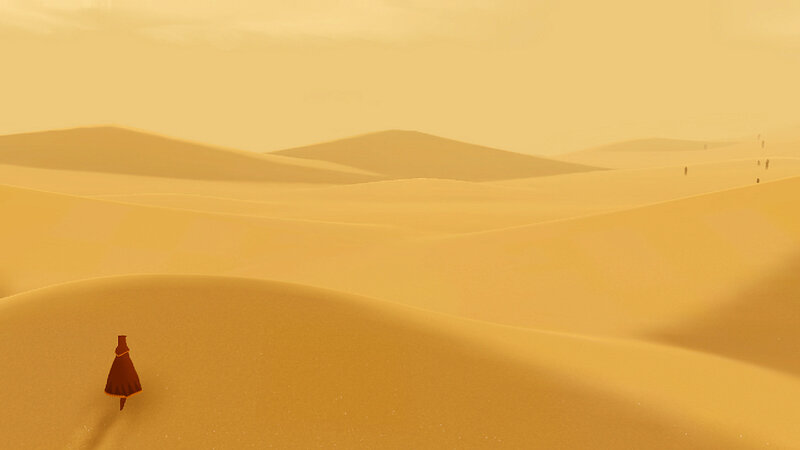 desert dunes with travelers