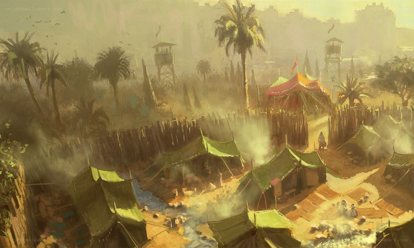 Desert encampment with tents