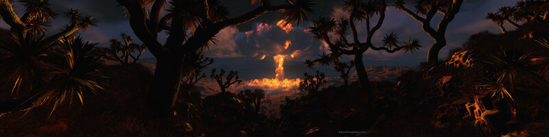 Desert explosion at night