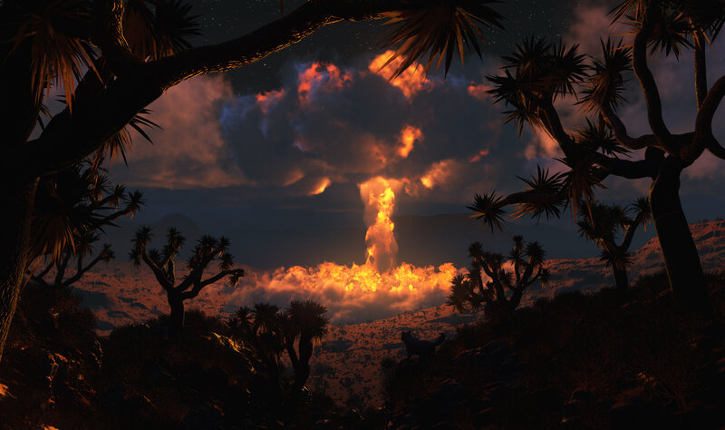 Desert explosion at night