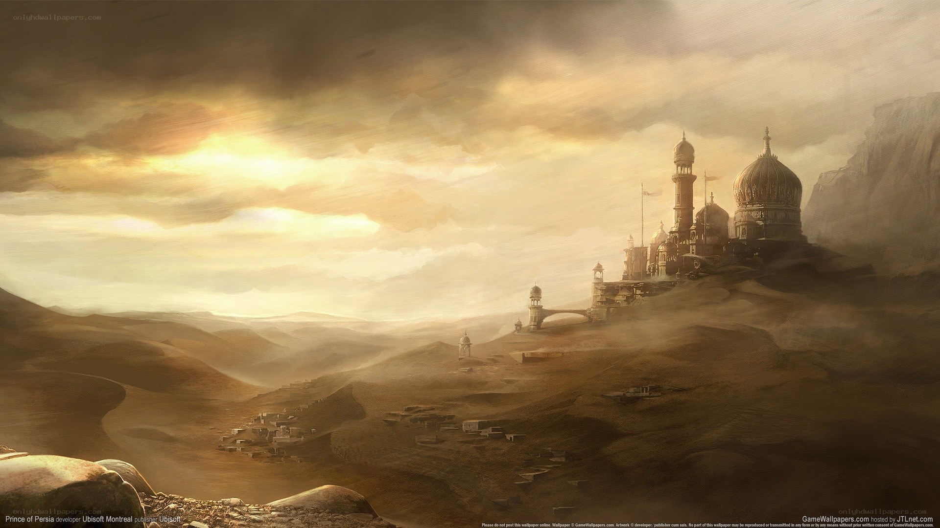 Desert fortress at sunset