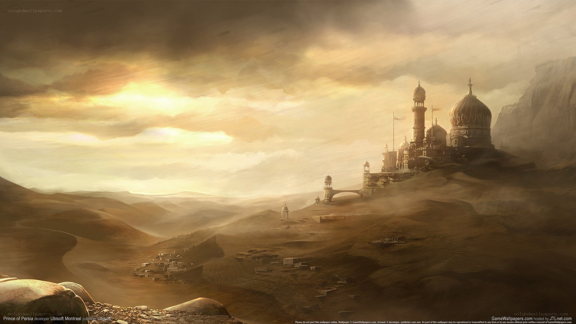 Desert fortress at sunset