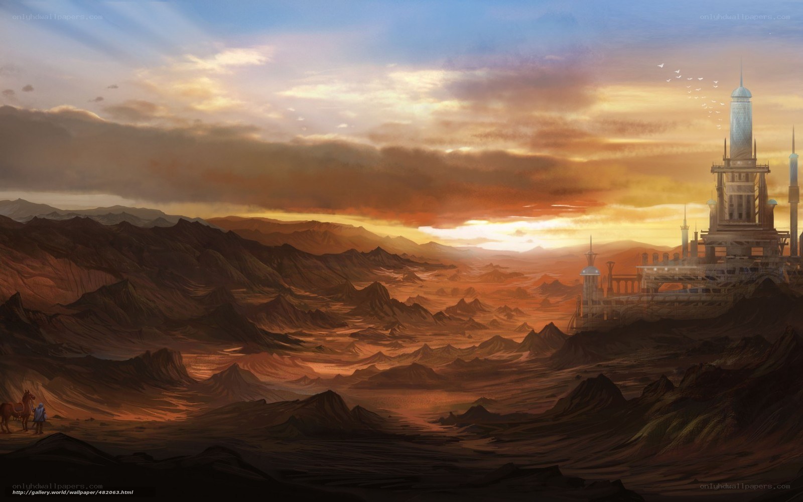 Desert fortress at sunset