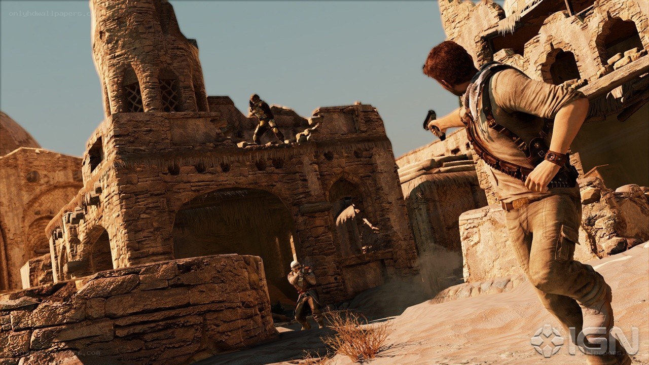 Desert fortress combat scene