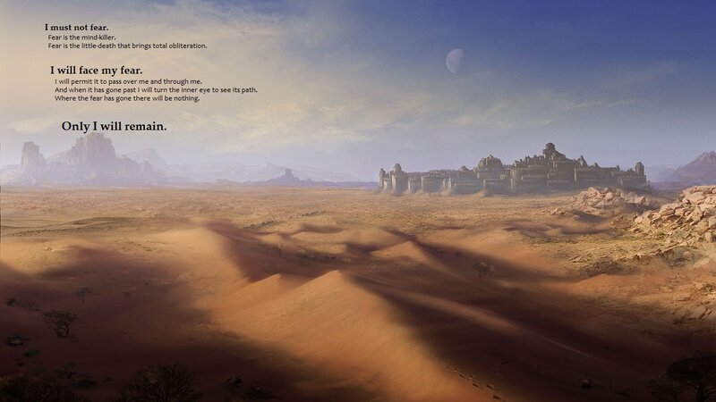Desert fortress with motivational text