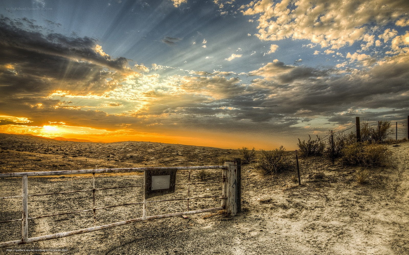 Desert gate at sunset