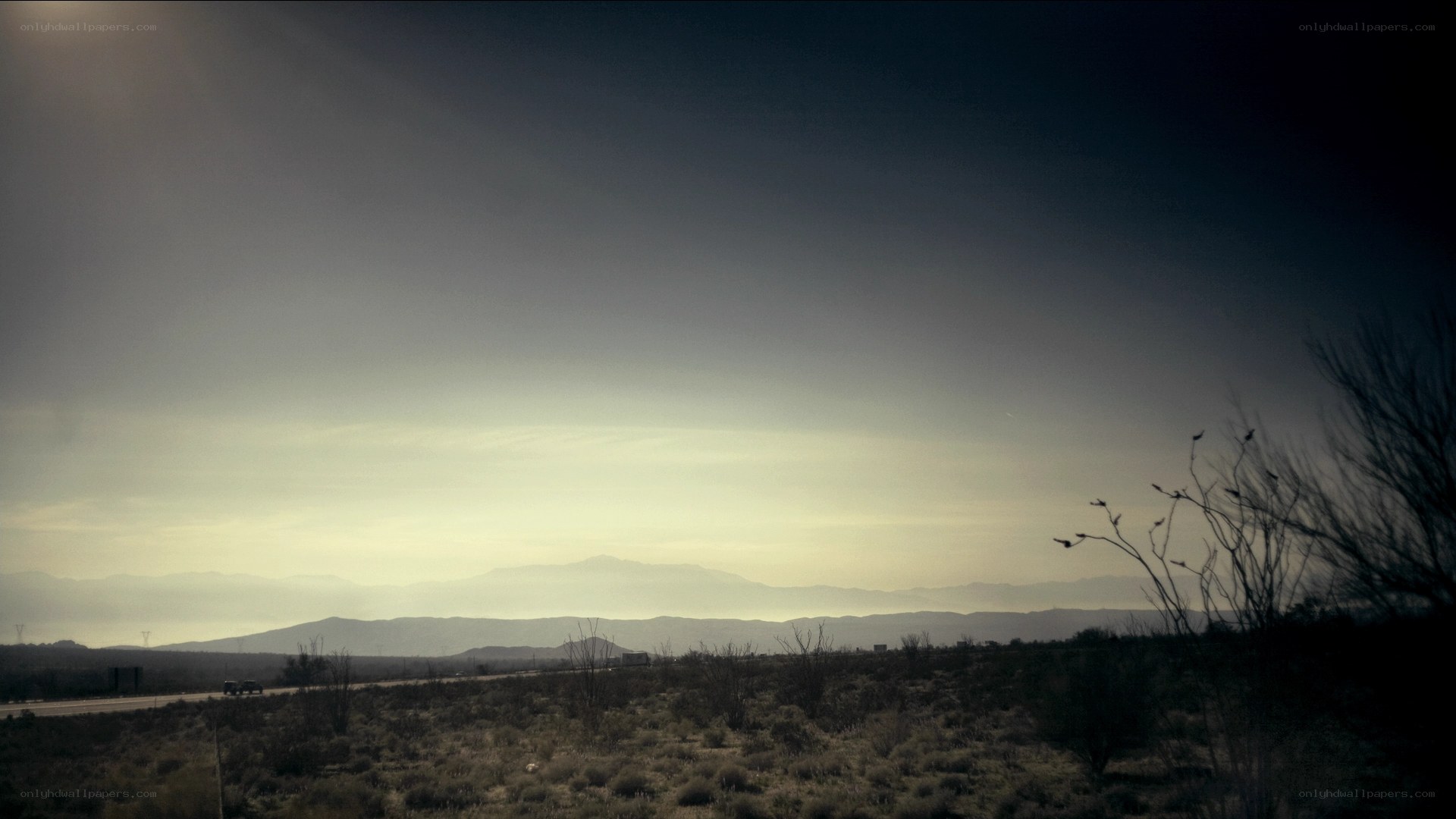 Desert highway at dusk