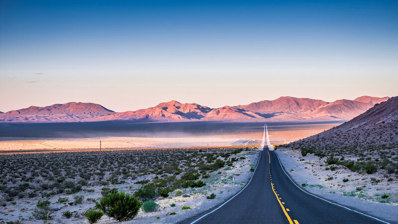 Desert Highway at Sunset — Blue