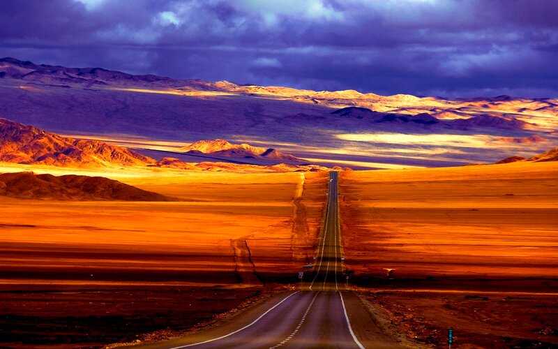 Desert Highway at Sunset — Orange