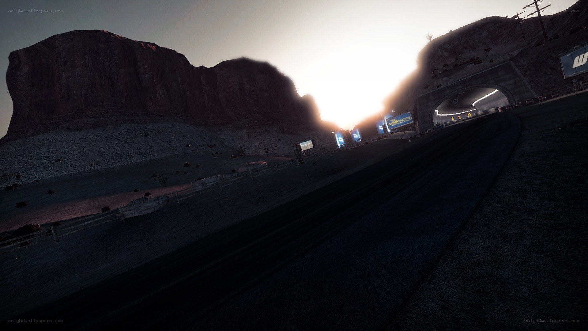 Desert highway at sunset
