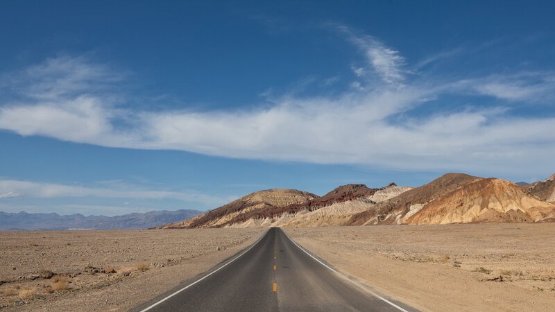 Desert Highway — Blue, Serene, Afternoon, Photograph
