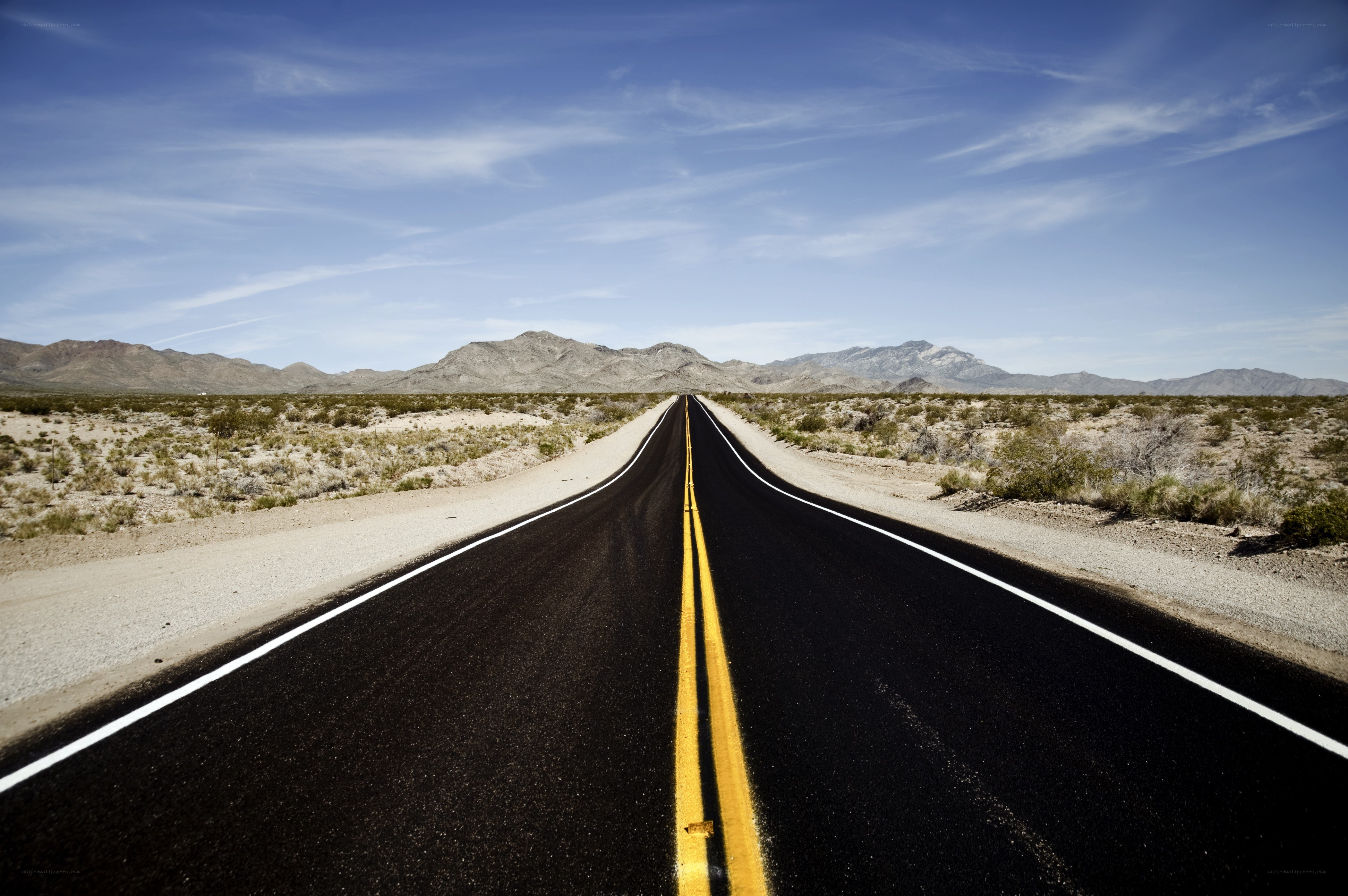 Desert highway stretching to mountains