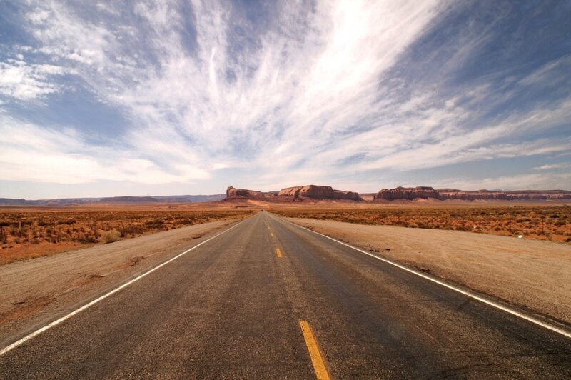 Desert highway stretching to the horizon