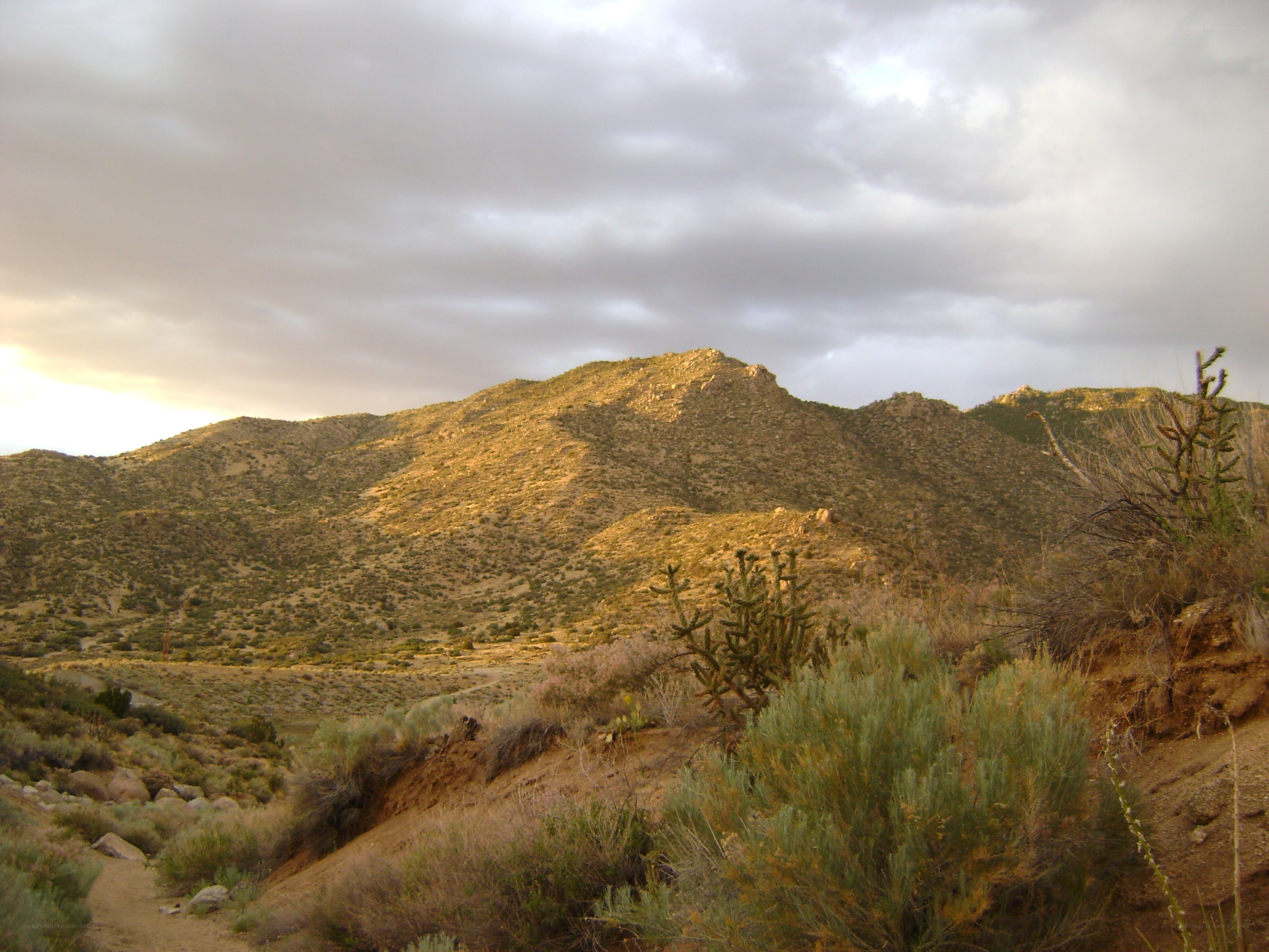 Desert hills under cloudy sky