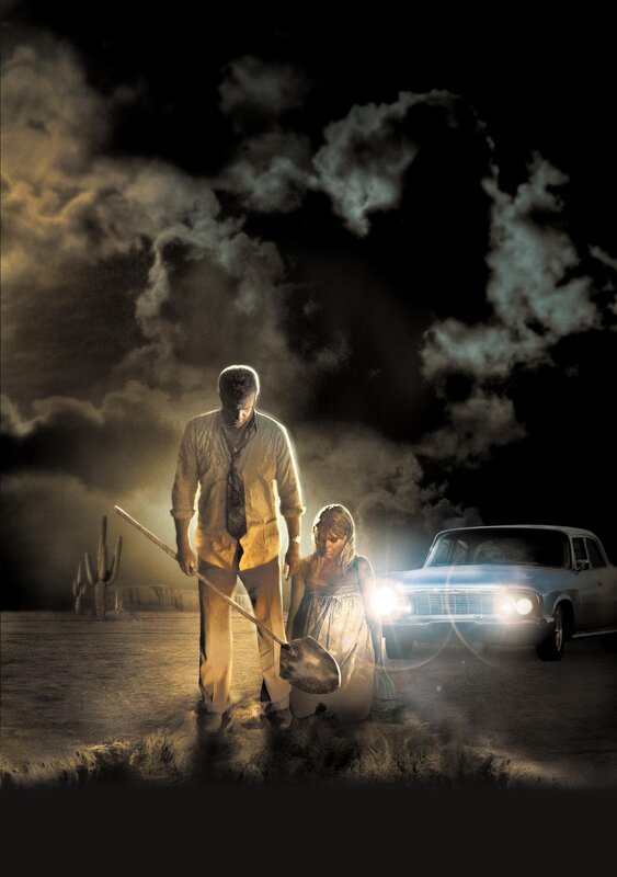 Desert horror scene with man and girl