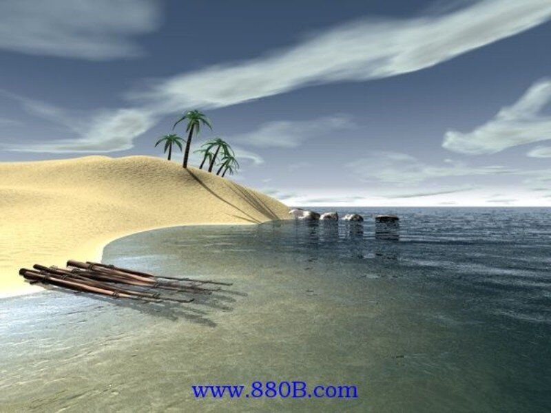 Desert Island with Palm Trees