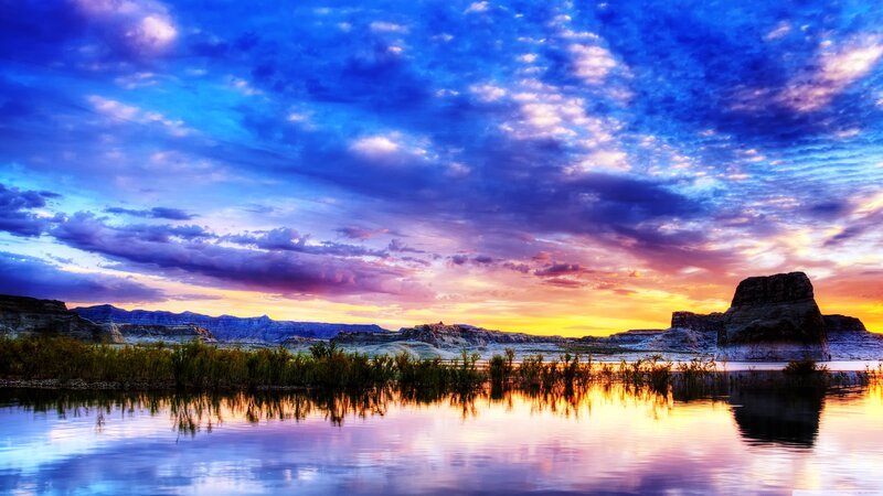 Desert Lake at Sunset — Blue