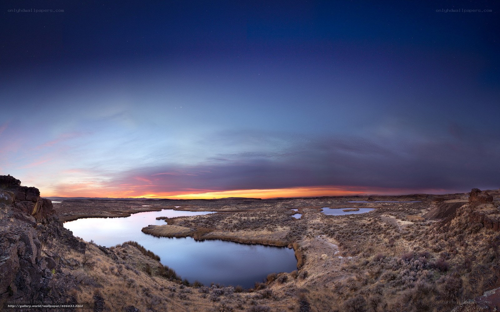 Desert lake at twilight