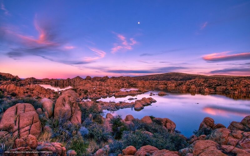 Desert lake at twilight