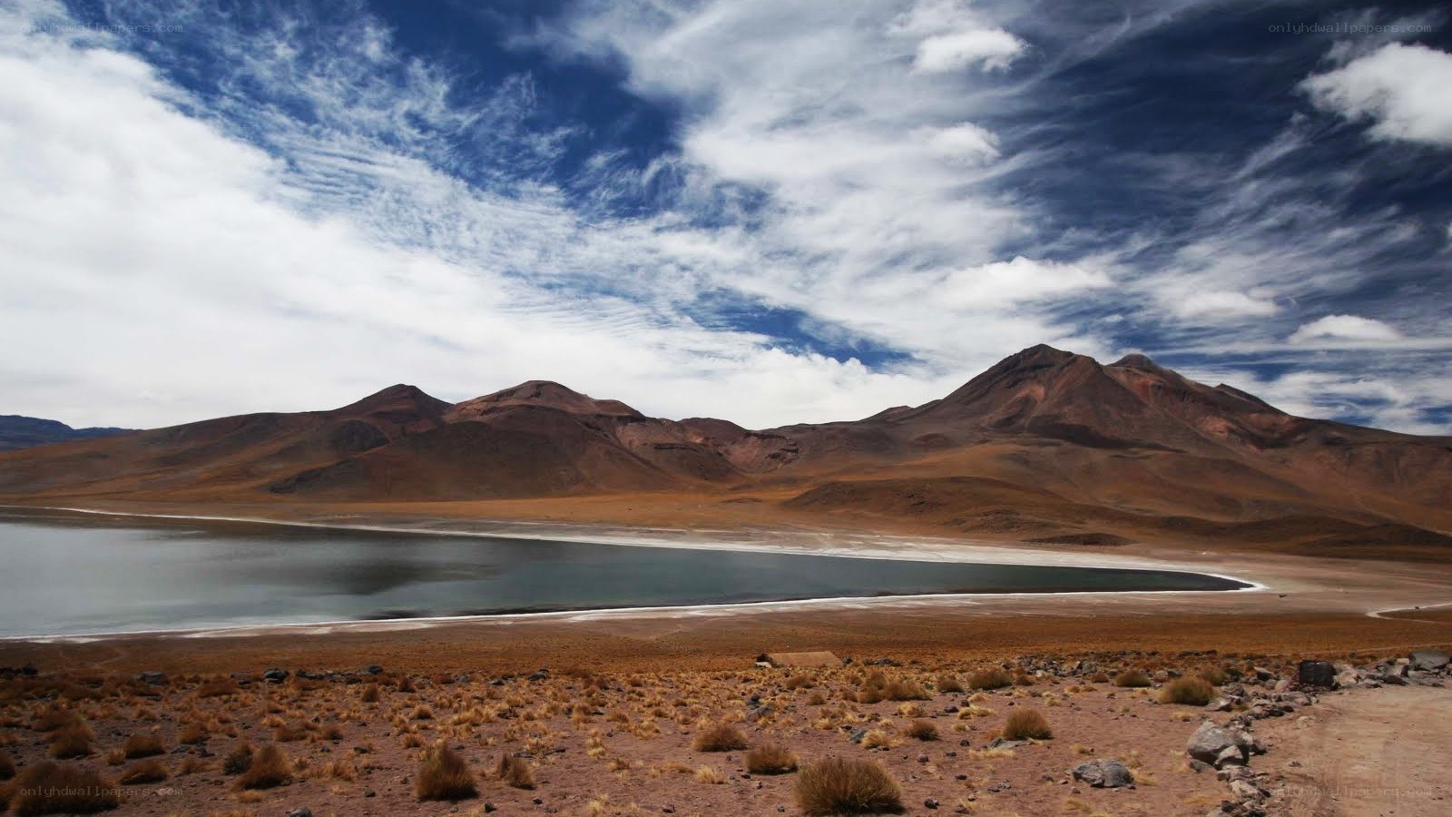 Desert lake with mountains