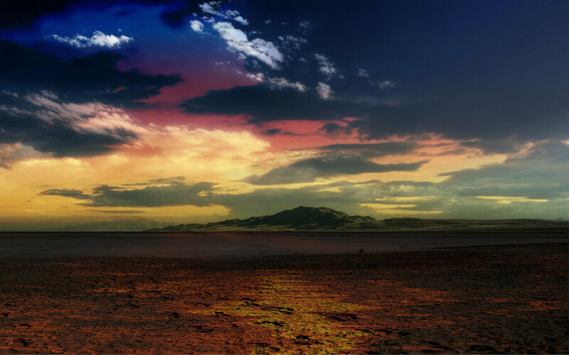 Desert Landscape at Dusk — Blue, Dramatic, Sunset, Photograph, Mountain