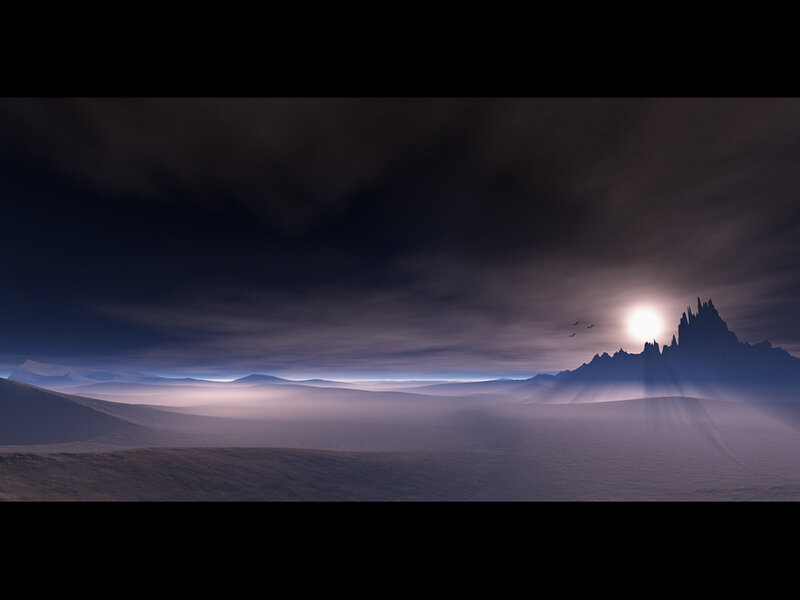 Desert Landscape at Dusk — Purple, Dramatic, Sunset, 3d Render