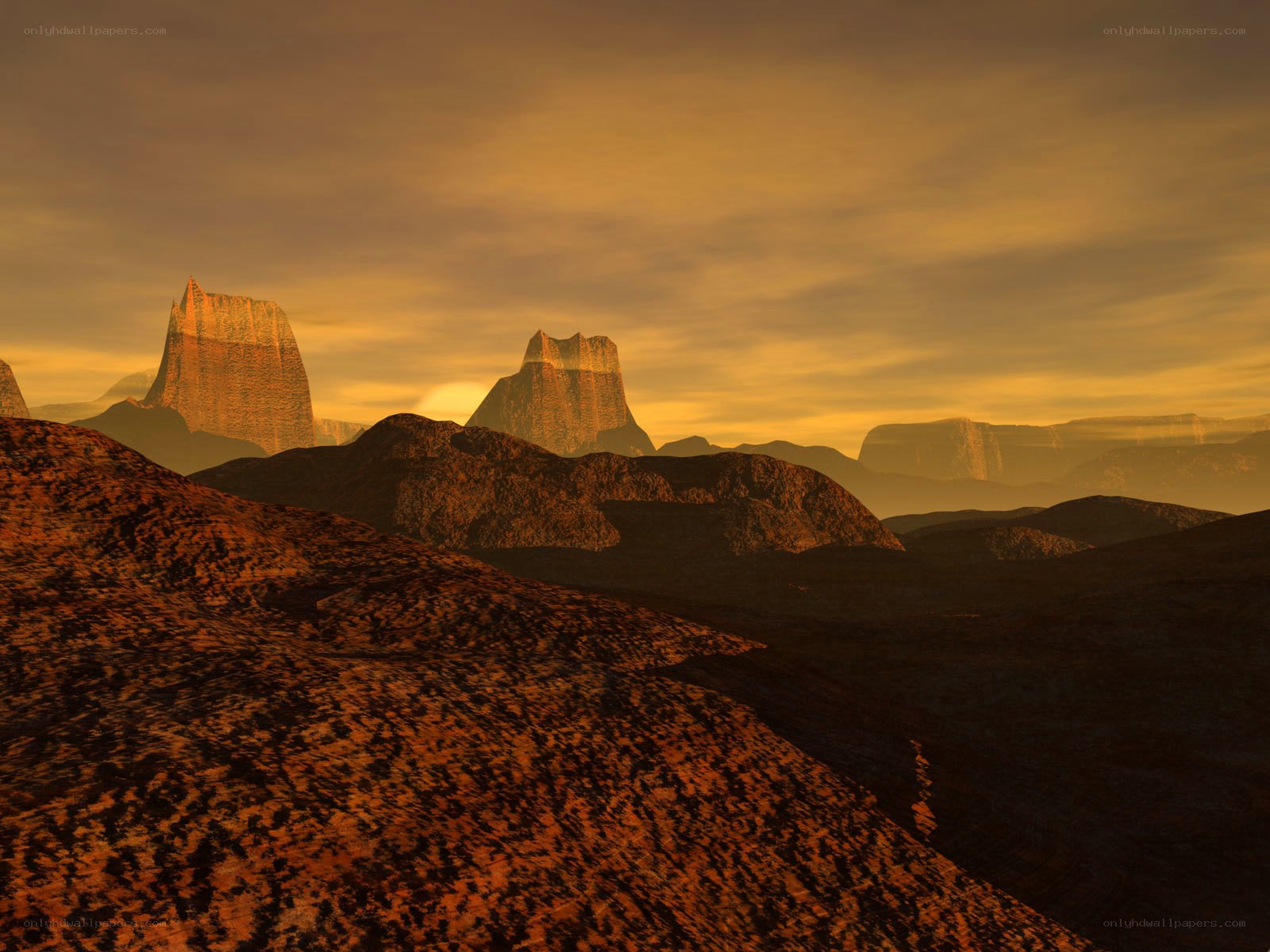 Desert landscape at sunset